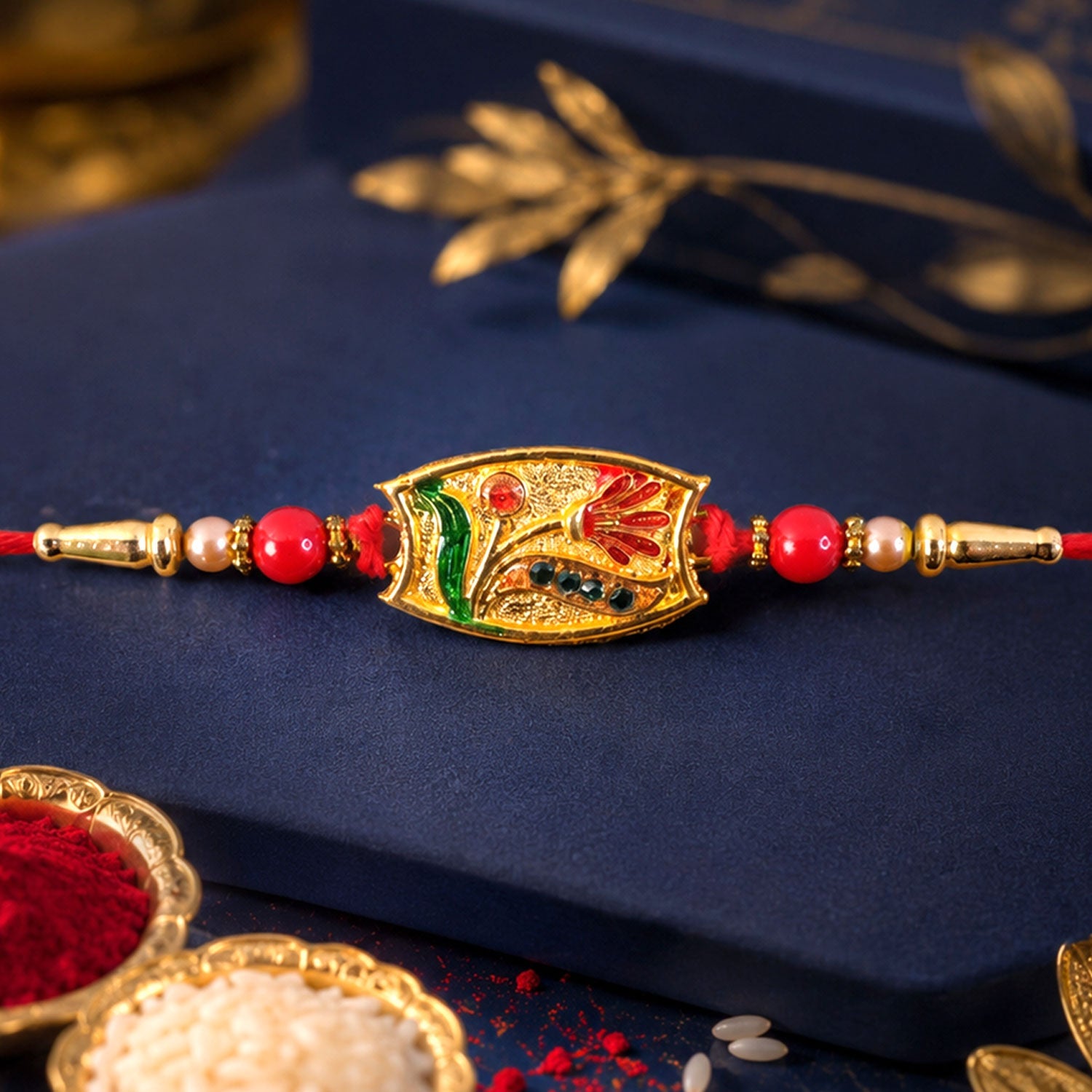 Traditional Meenakari Enamel Rakhi with Beadwork Rakhi for Brother