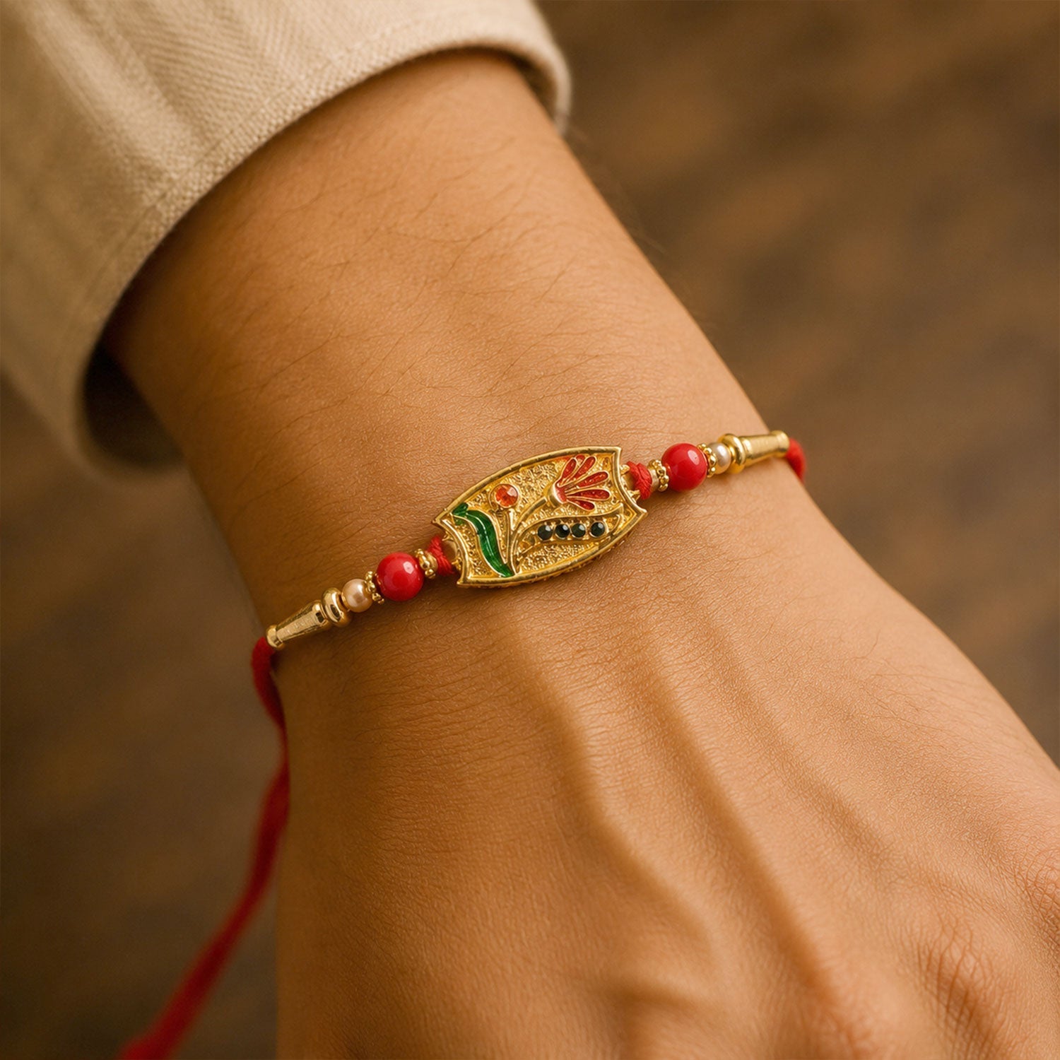 Traditional Meenakari Enamel Rakhi with Beadwork Rakhi for Brother