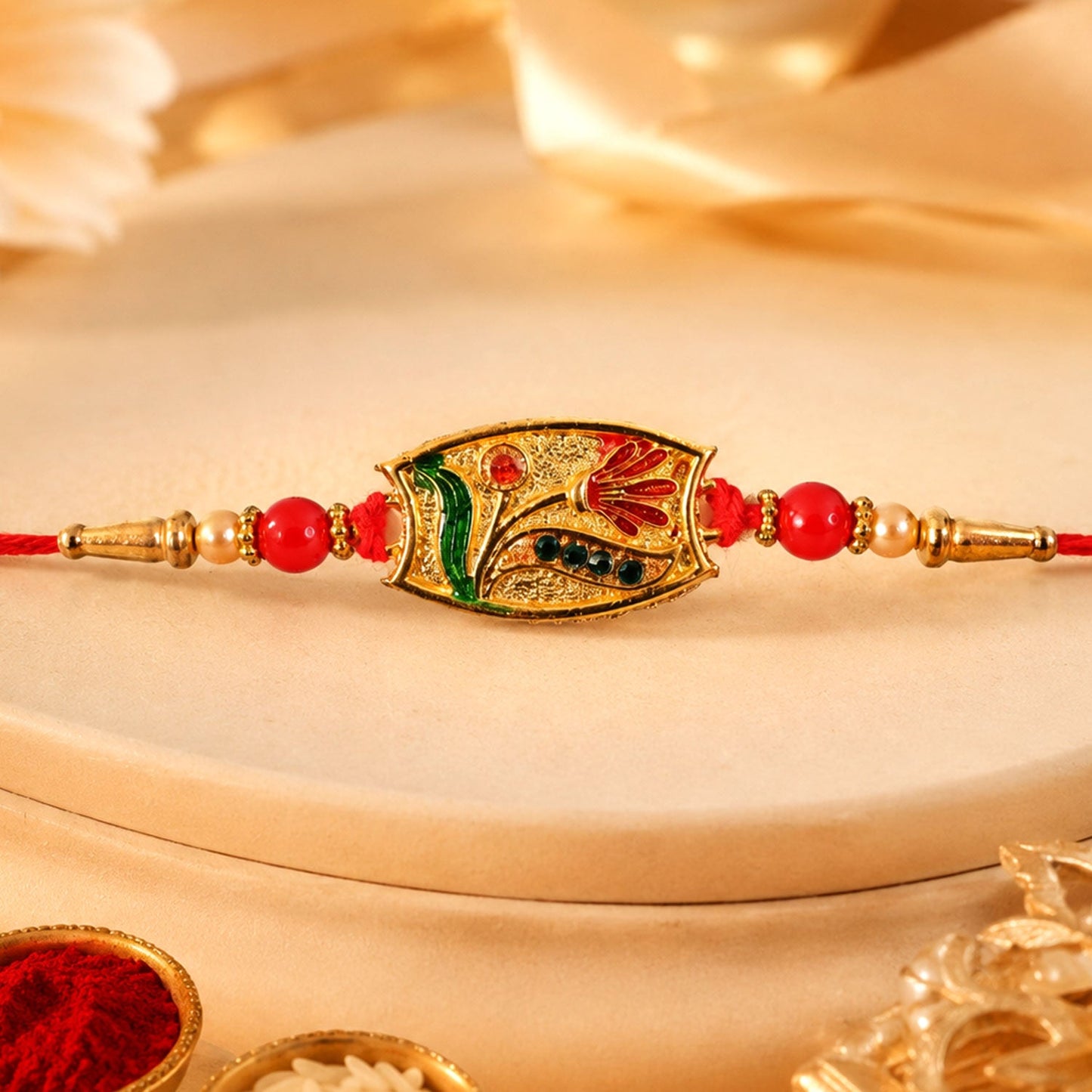 Traditional Meenakari Enamel Rakhi with Beadwork Rakhi for Brother
