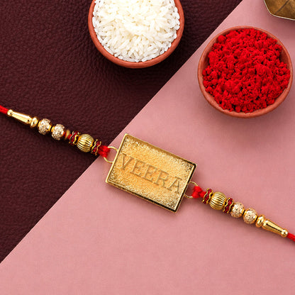 Veera Text Square Premium Beaded Traditional Rakhi for Brother
