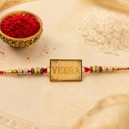 Veera Text Square Premium Beaded Traditional Rakhi for Brother