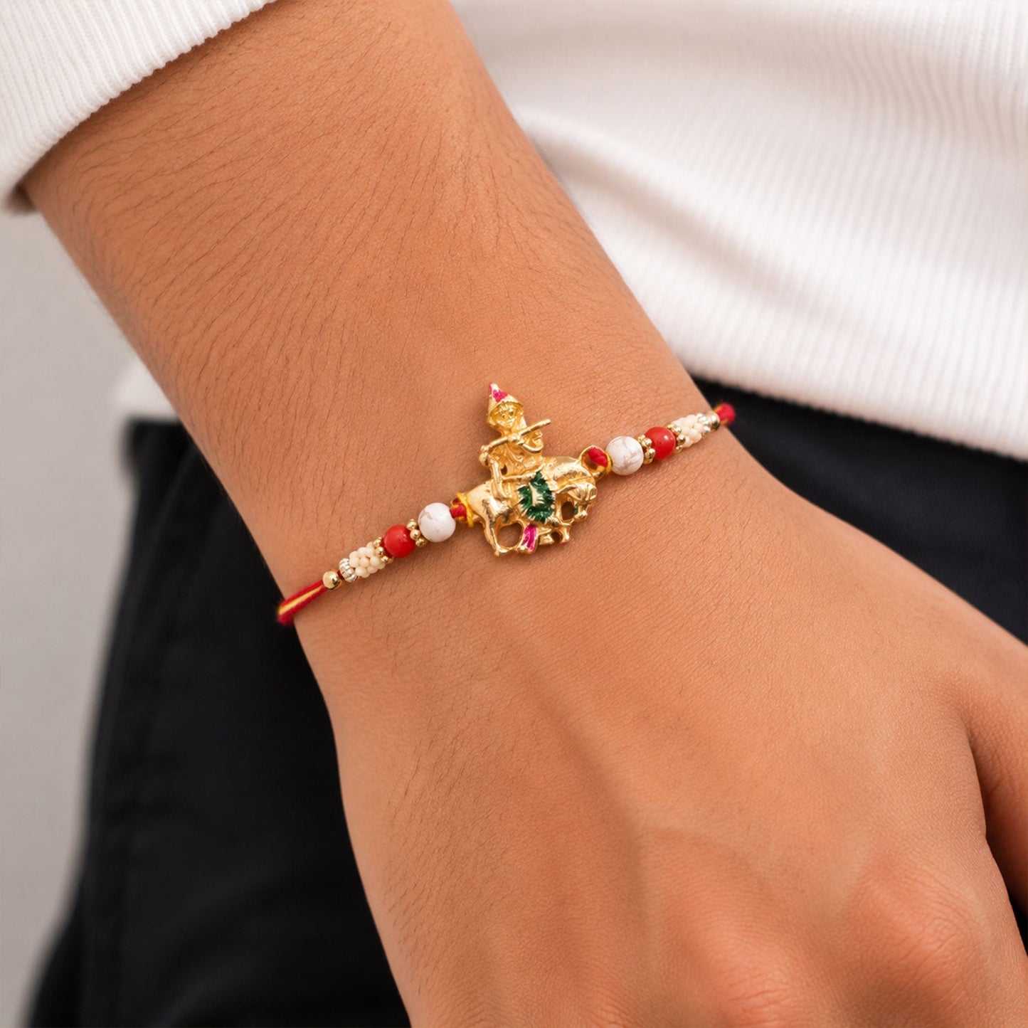 Lord Krishna Motif Beaded Designer Rakhi for Brother