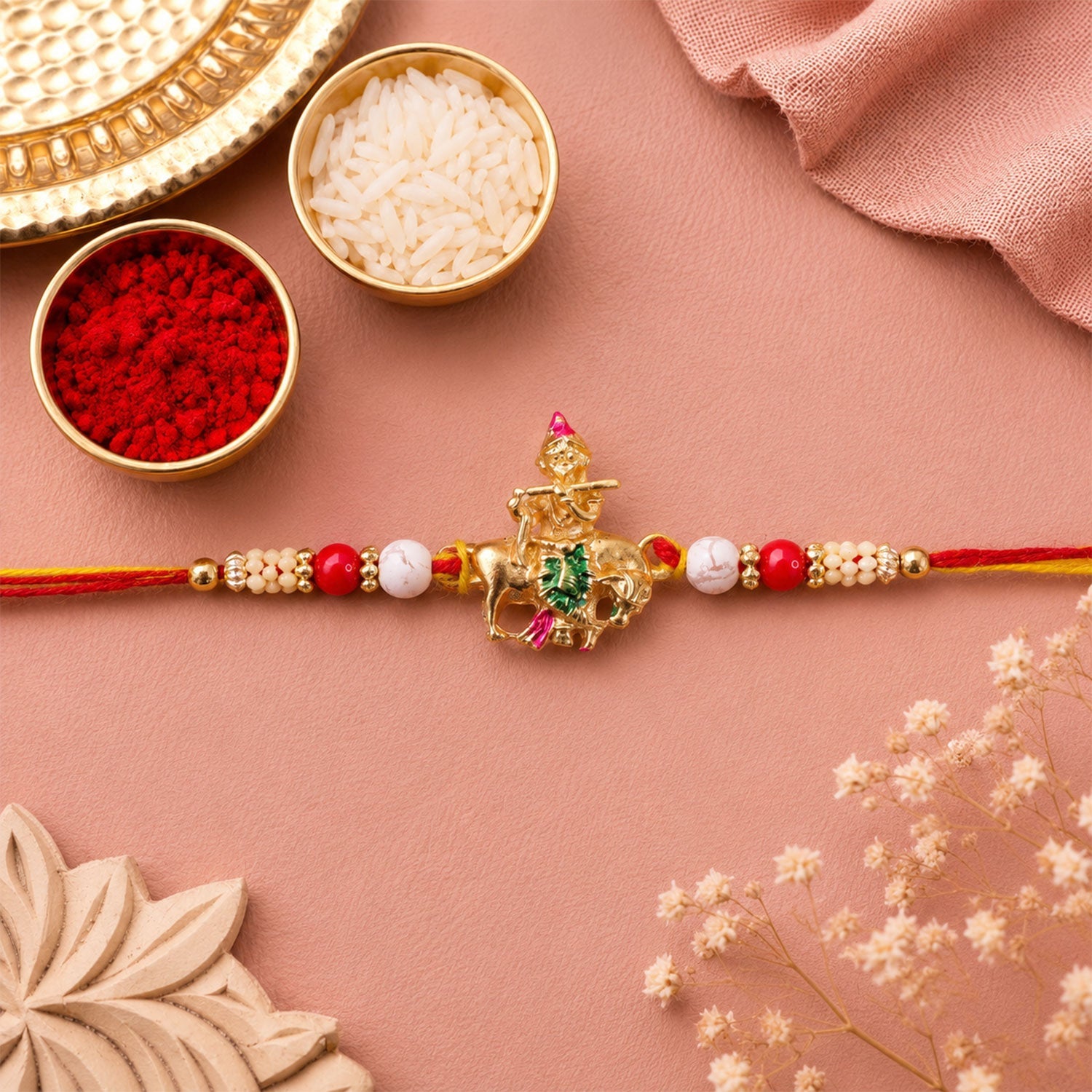Lord Krishna Motif Beaded Designer Rakhi for Brother