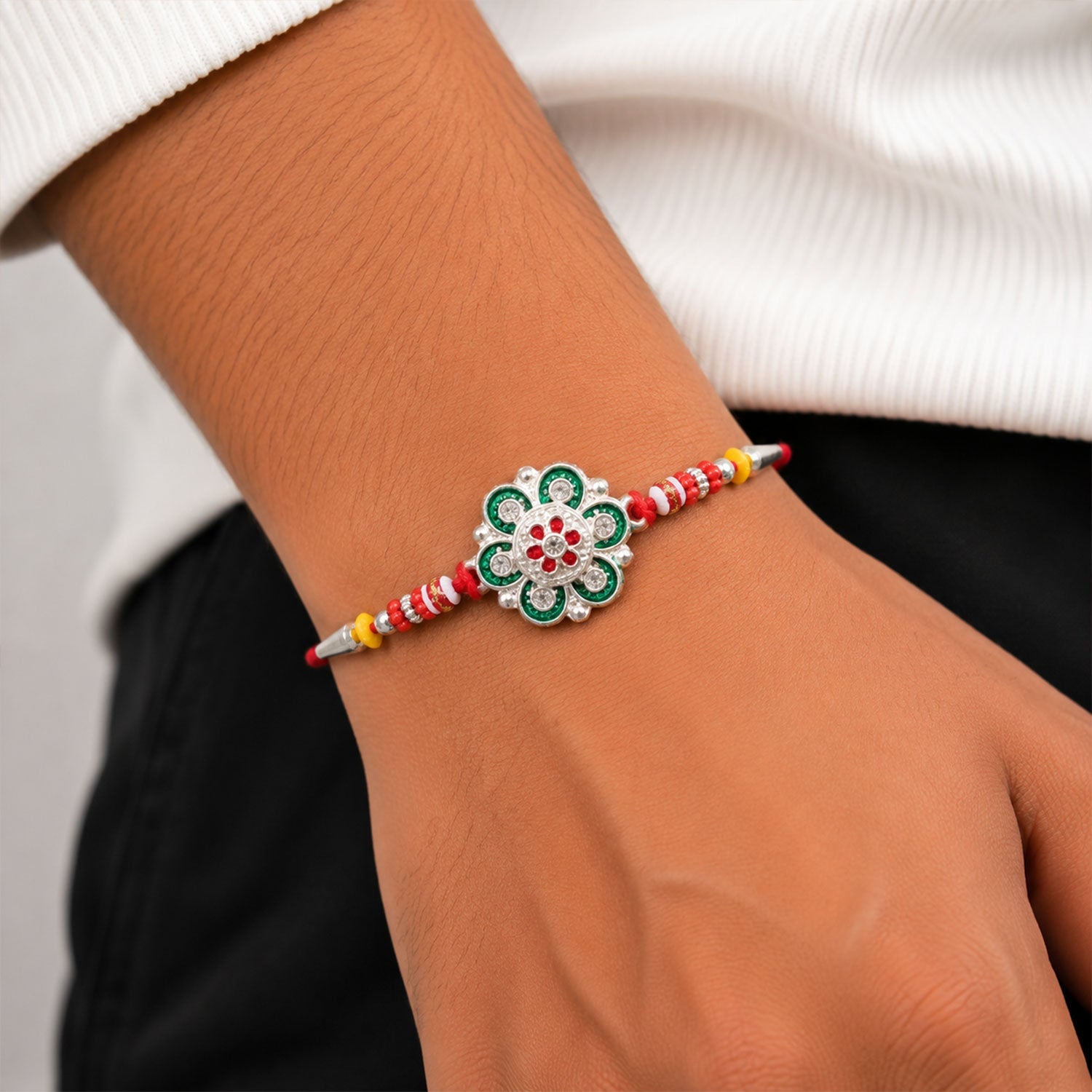 Floral Stone Studded Premium Designer Rakhi for Brother