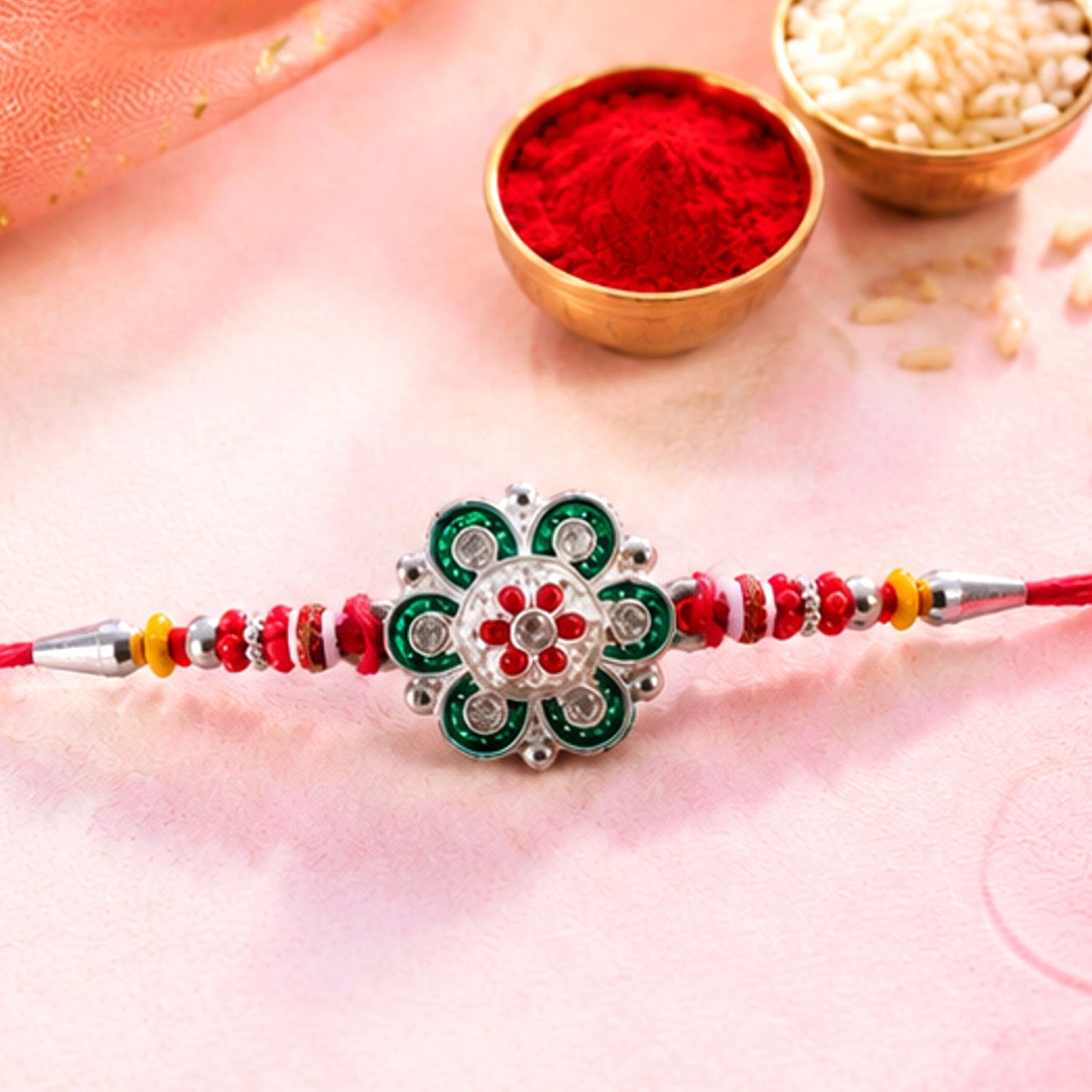 Floral Stone Studded Premium Designer Rakhi for Brother