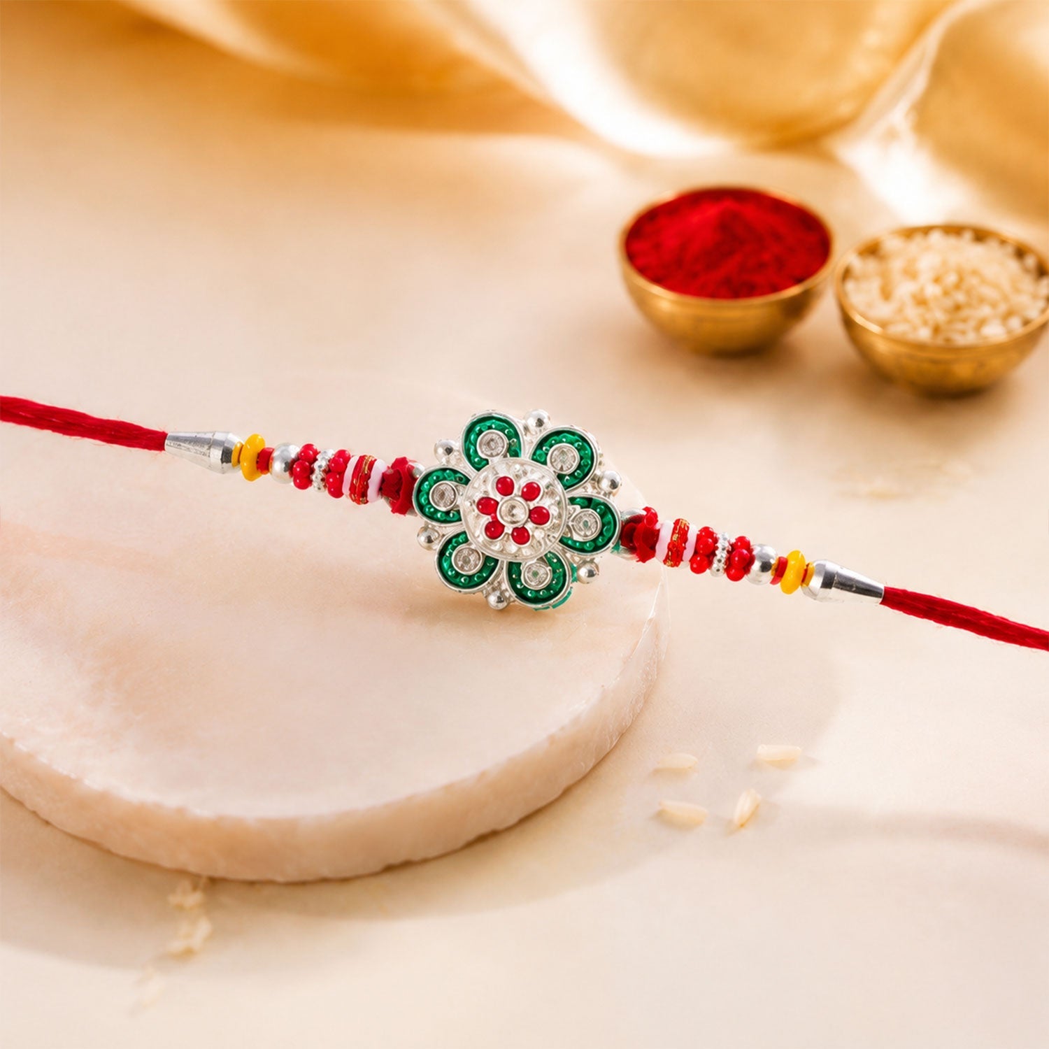 Floral Stone Studded Premium Designer Rakhi for Brother