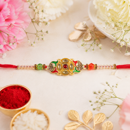 Premium Floral Stone Studded Traditional Designer Rakhi for Brother