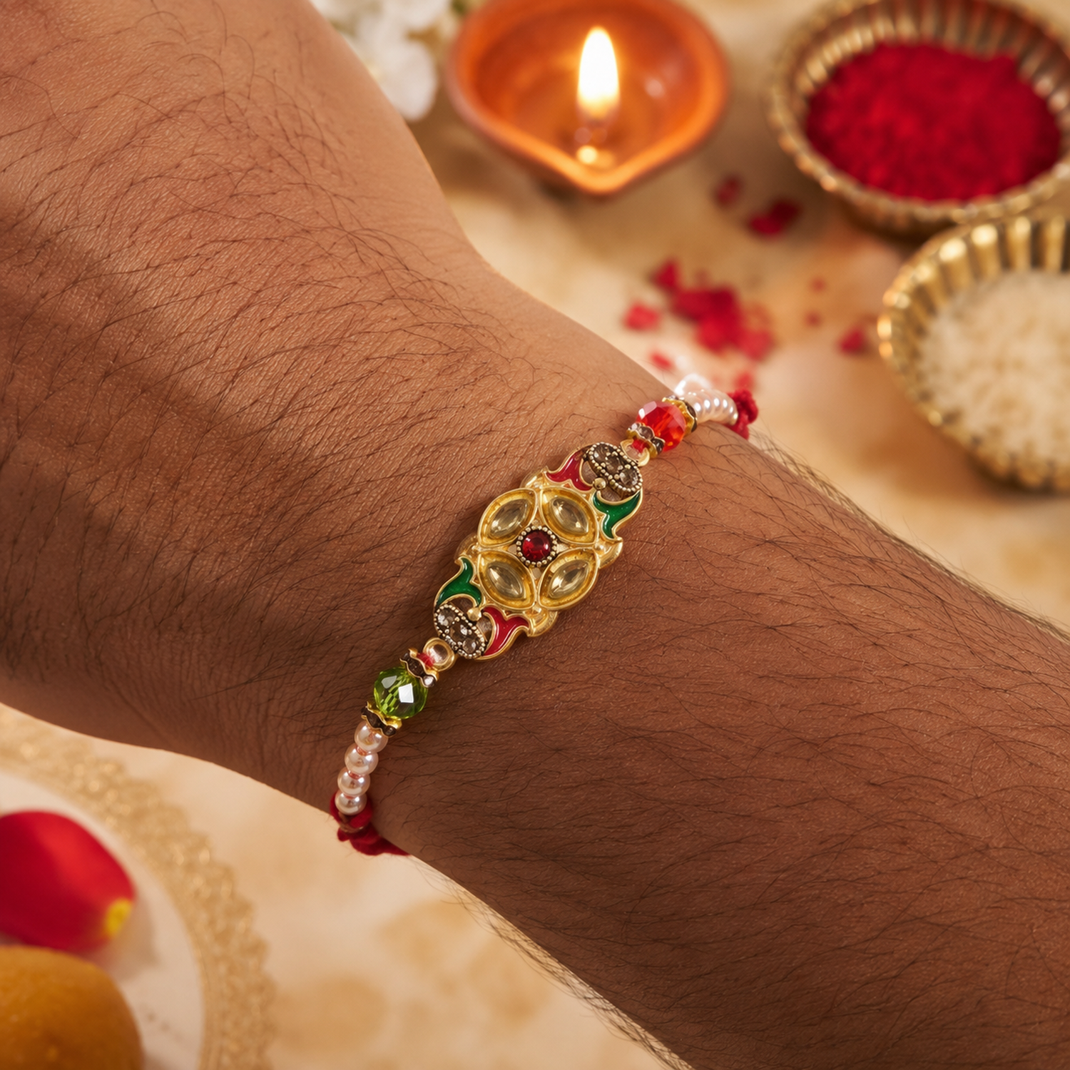 Premium Floral Stone Studded Traditional Designer Rakhi for Brother