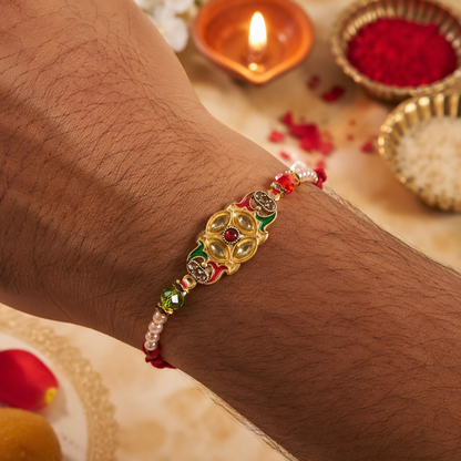 Premium Floral Stone Studded Traditional Designer Rakhi for Brother
