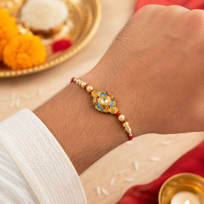 Premium Round Floral Stone Studded Designer Rakhi for Brother
