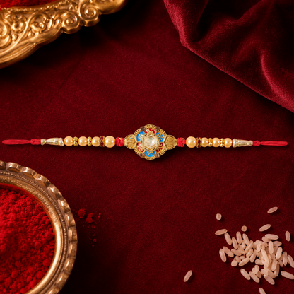 Premium Round Floral Stone Studded Designer Rakhi for Brother
