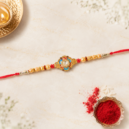 Premium Round Floral Stone Studded Designer Rakhi for Brother