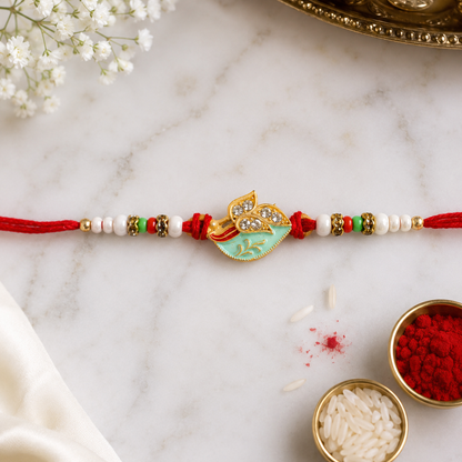 Premium Leaf Motif Traditional Beaded Designer Rakhi for Brother