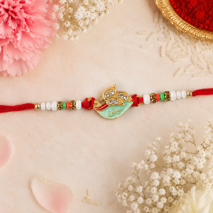 Premium Leaf Motif Traditional Beaded Designer Rakhi for Brother