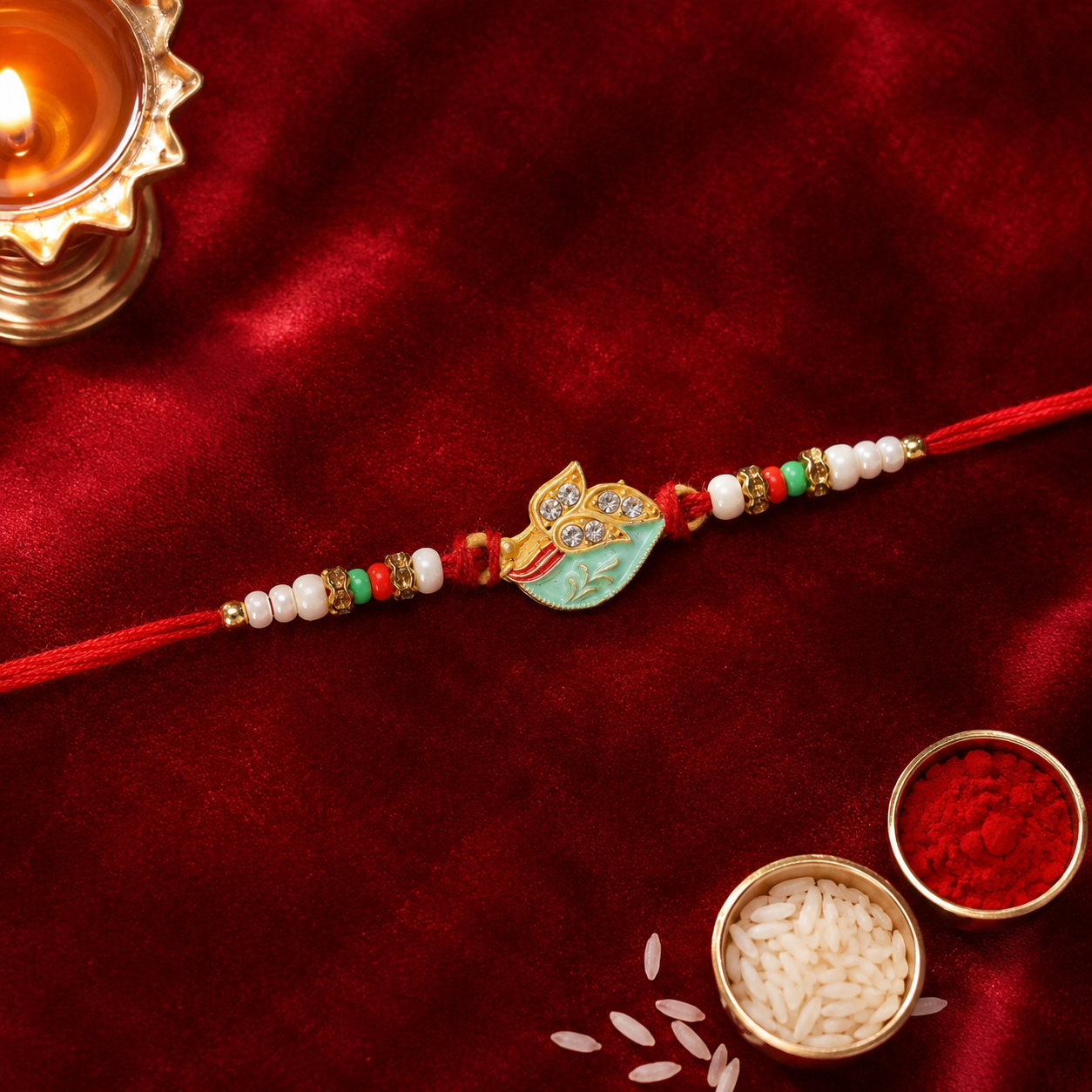 Premium Leaf Motif Traditional Beaded Designer Rakhi for Brother