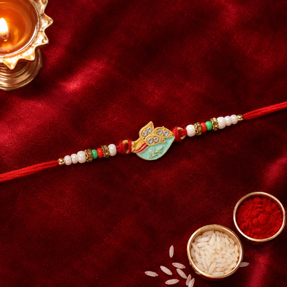 Premium Leaf Motif Traditional Beaded Designer Rakhi for Brother