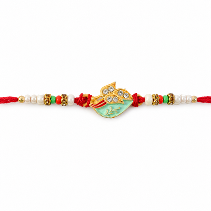 Premium Leaf Motif Traditional Beaded Designer Rakhi for Brother