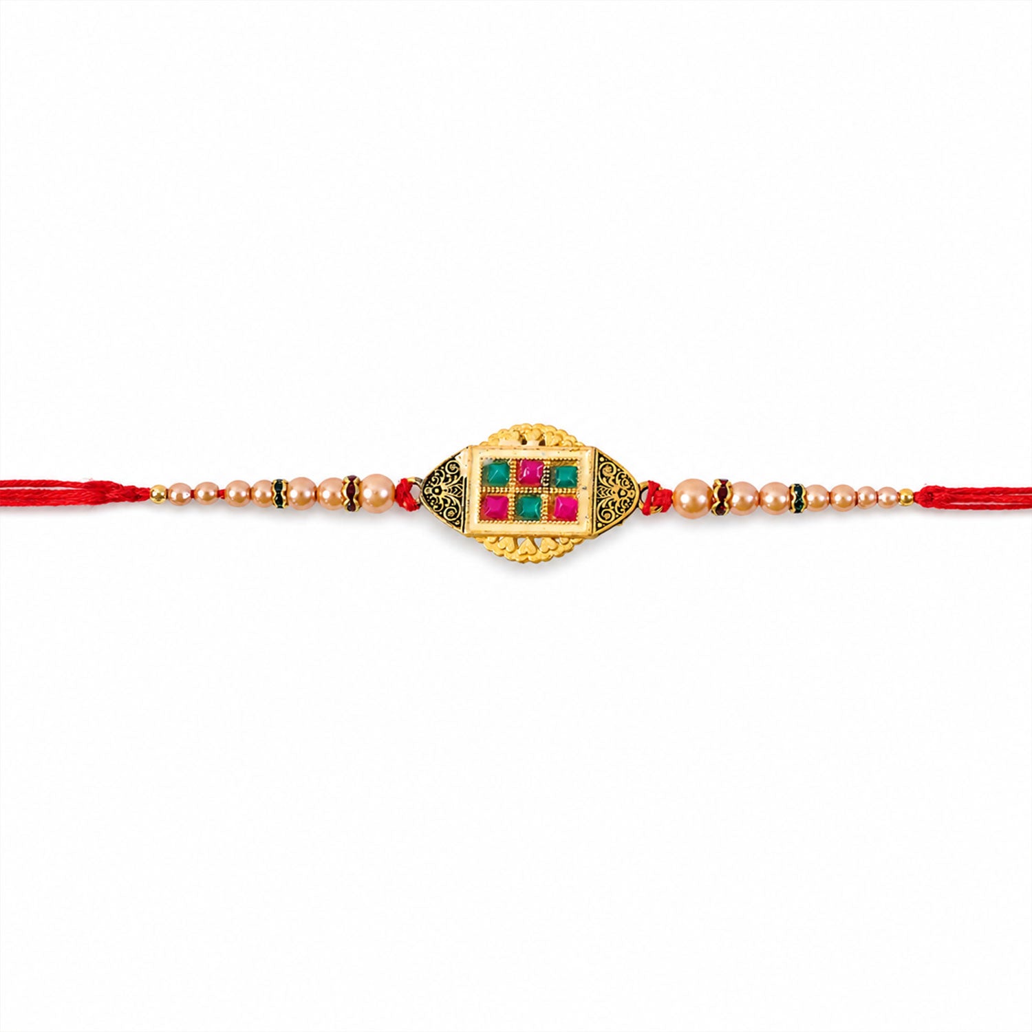 Elegant Kundan Stone Rakhi with Pearl Beadwork – Rakhi for Brother