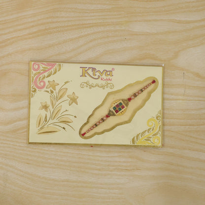 Elegant Kundan Stone Rakhi with Pearl Beadwork – Rakhi for Brother
