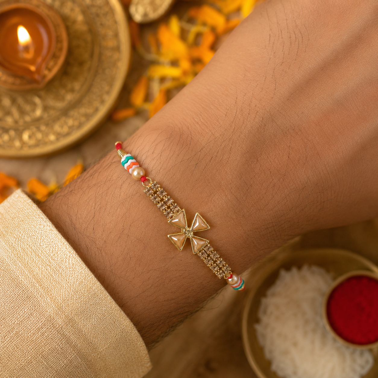 Stylish Motif Stone Studded Premium Traditional Rakhi for Brother
