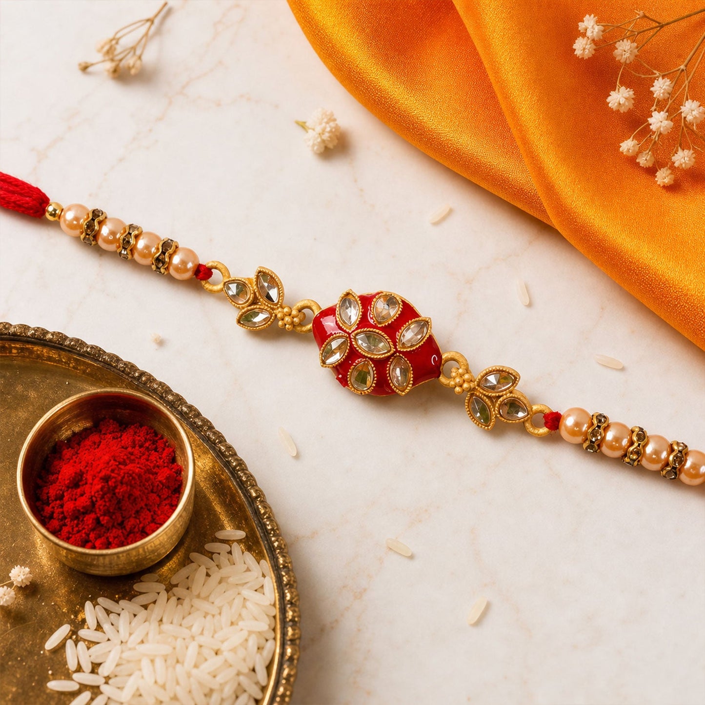 Floral Cluster Beaded Designer Premium Traditional Rakhi for Brother