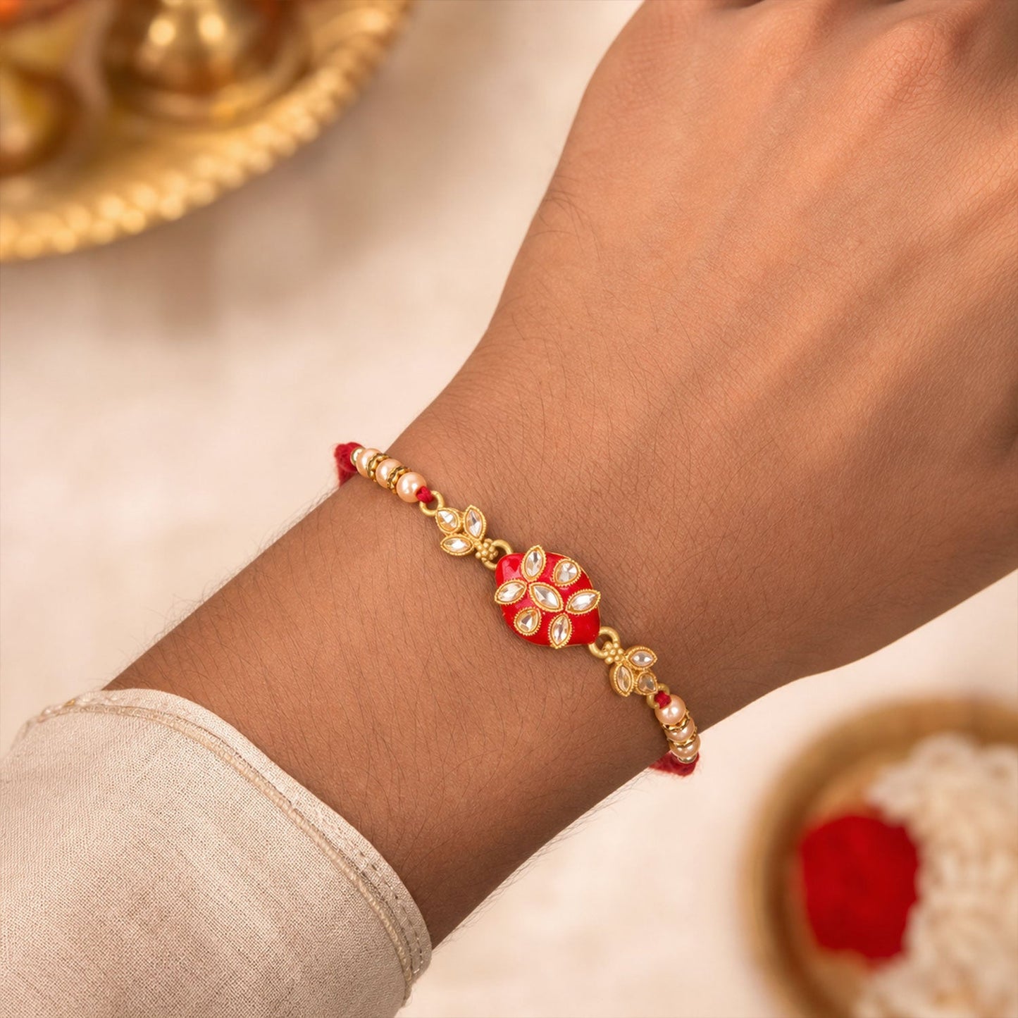 Floral Cluster Beaded Designer Premium Traditional Rakhi for Brother