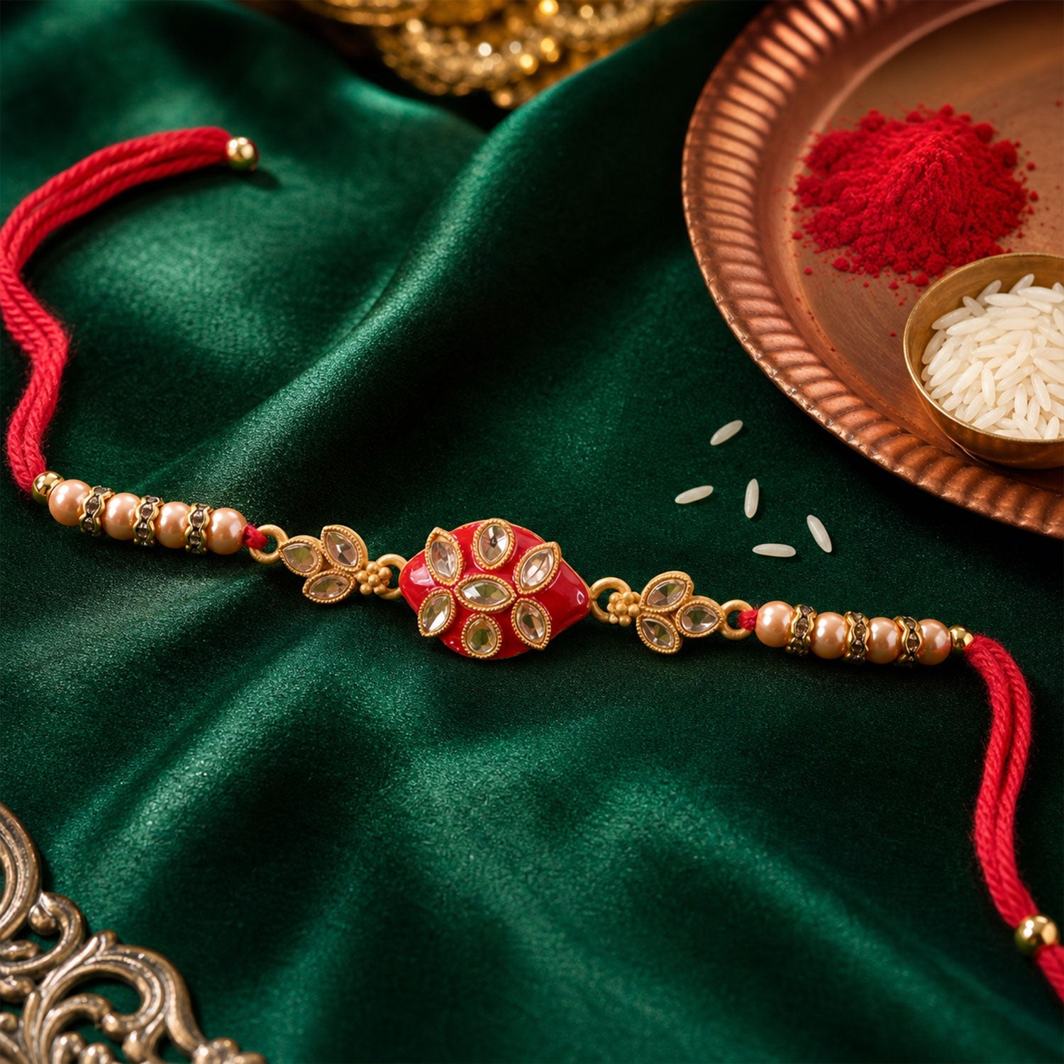 Floral Cluster Beaded Designer Premium Traditional Rakhi for Brother
