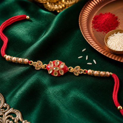 Floral Cluster Beaded Designer Premium Traditional Rakhi for Brother
