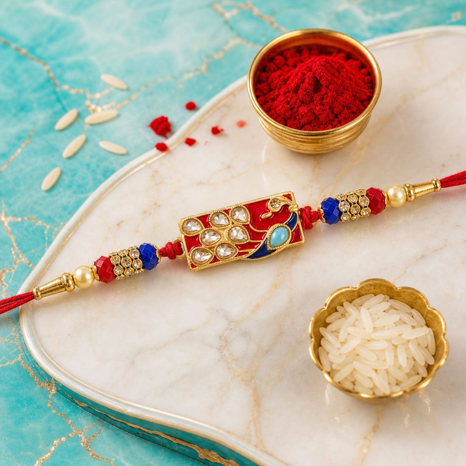 Peacock Paisley Stone Studded Premium Designer Rakhi for Brother