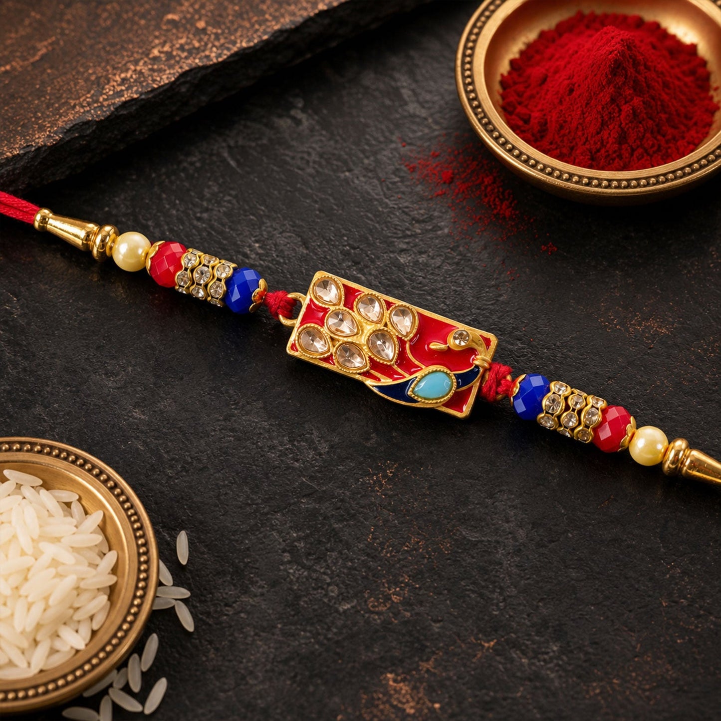 Peacock Paisley Stone Studded Premium Designer Rakhi for Brother