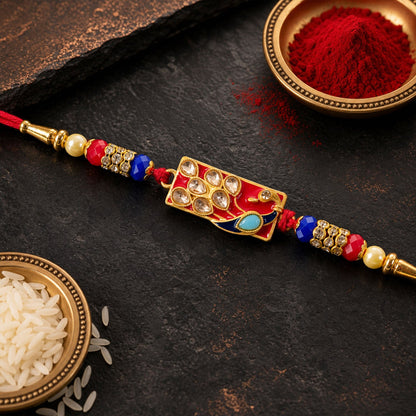 Peacock Paisley Stone Studded Premium Designer Rakhi for Brother