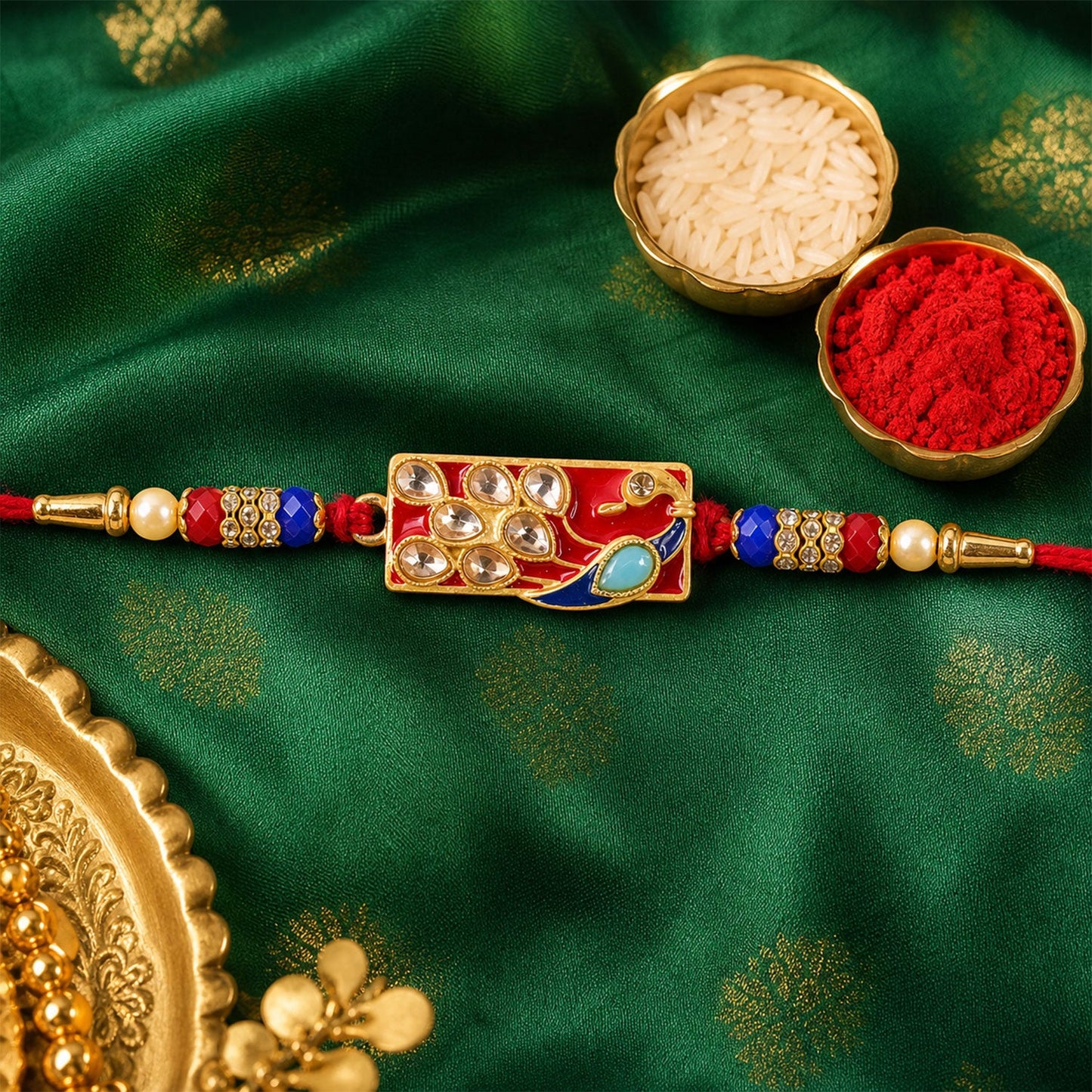 Peacock Paisley Stone Studded Premium Designer Rakhi for Brother
