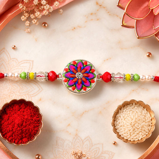 Floral Mandala Beaded Designer Premium Traditional Rakhi for Brother