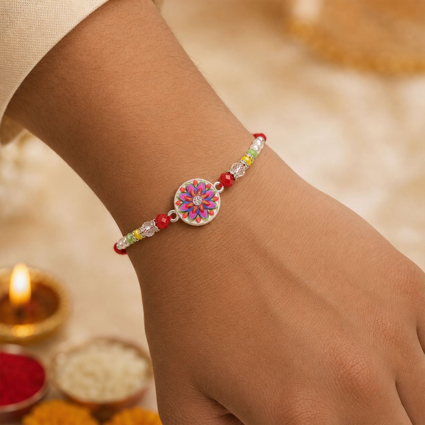 Floral Mandala Beaded Designer Premium Traditional Rakhi for Brother