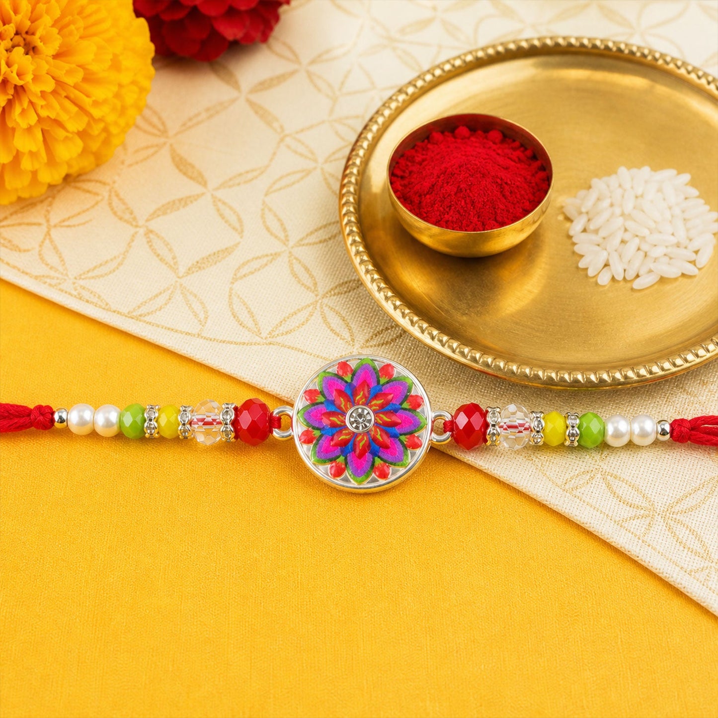 Floral Mandala Beaded Designer Premium Traditional Rakhi for Brother