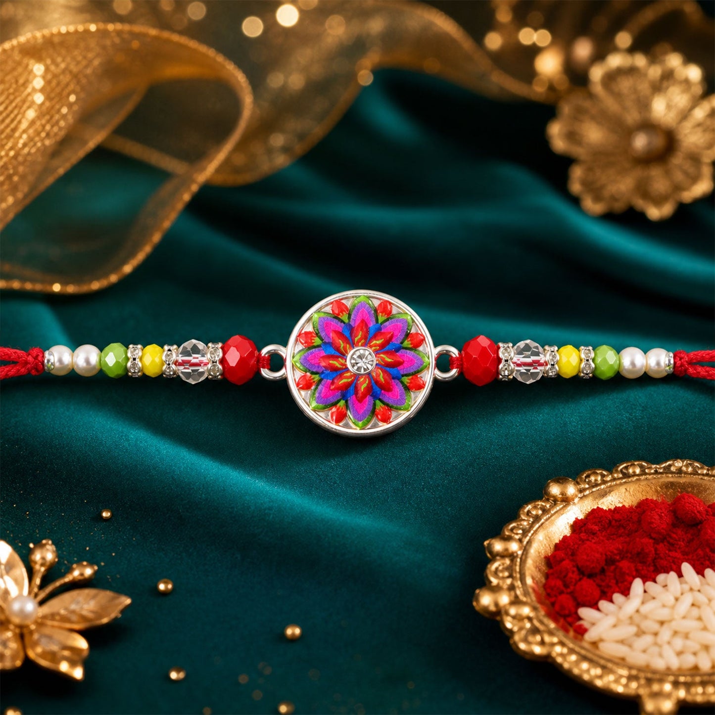 Floral Mandala Beaded Designer Premium Traditional Rakhi for Brother