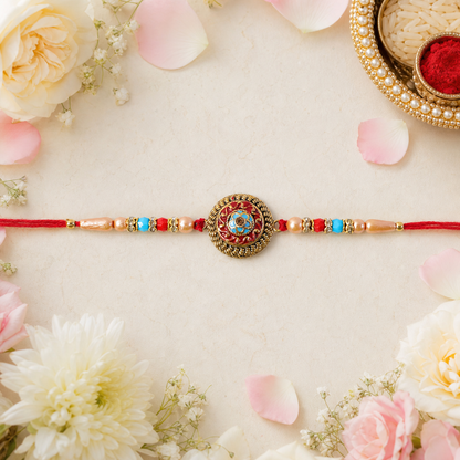 Premium Round Medallion Stone Studded Designer Rakhi for Brother