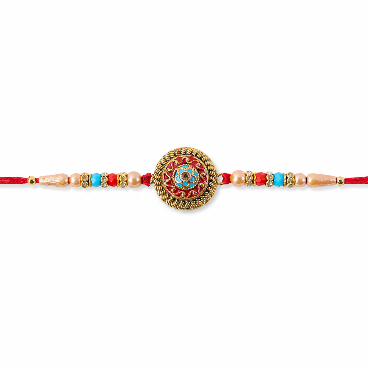 Premium Round Medallion Stone Studded Designer Rakhi for Brother