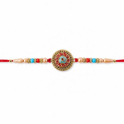 Premium Round Medallion Stone Studded Designer Rakhi for Brother