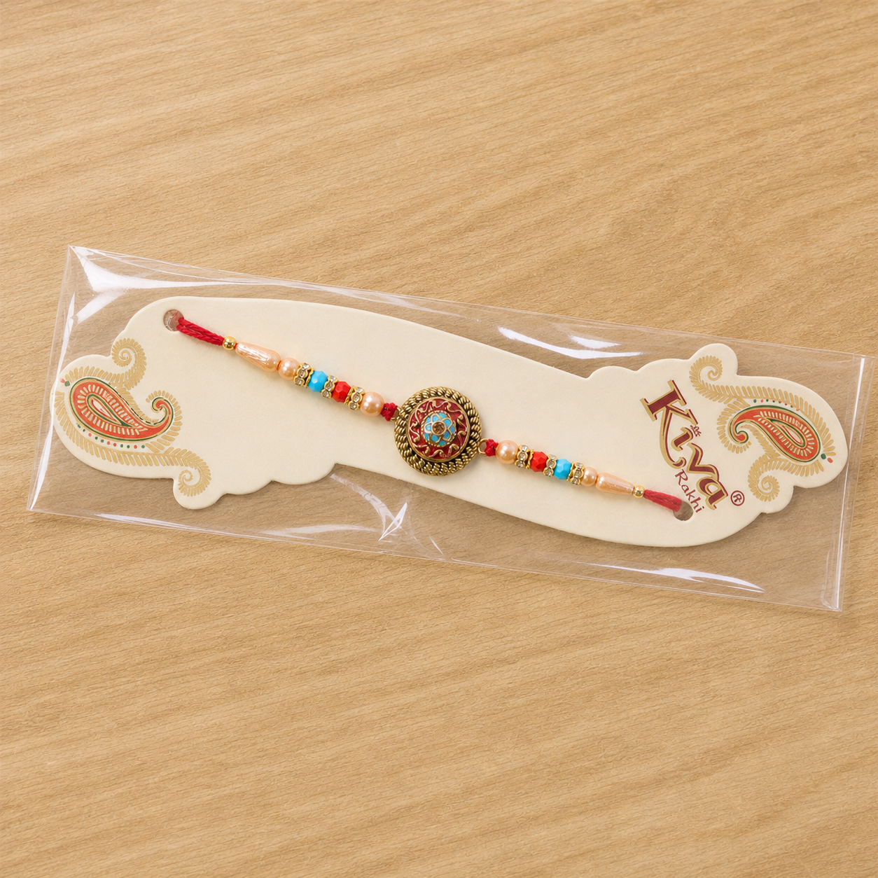Premium Round Medallion Stone Studded Designer Rakhi for Brother