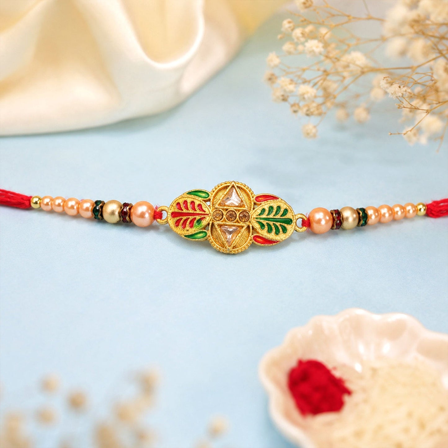 Premium Floral Leaf Motif Traditional Designer Rakhi for Brother