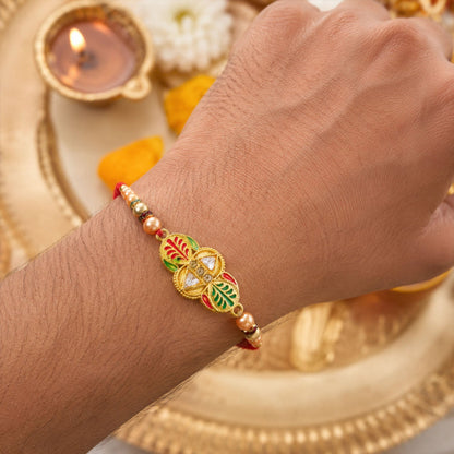 Premium Floral Leaf Motif Traditional Designer Rakhi for Brother