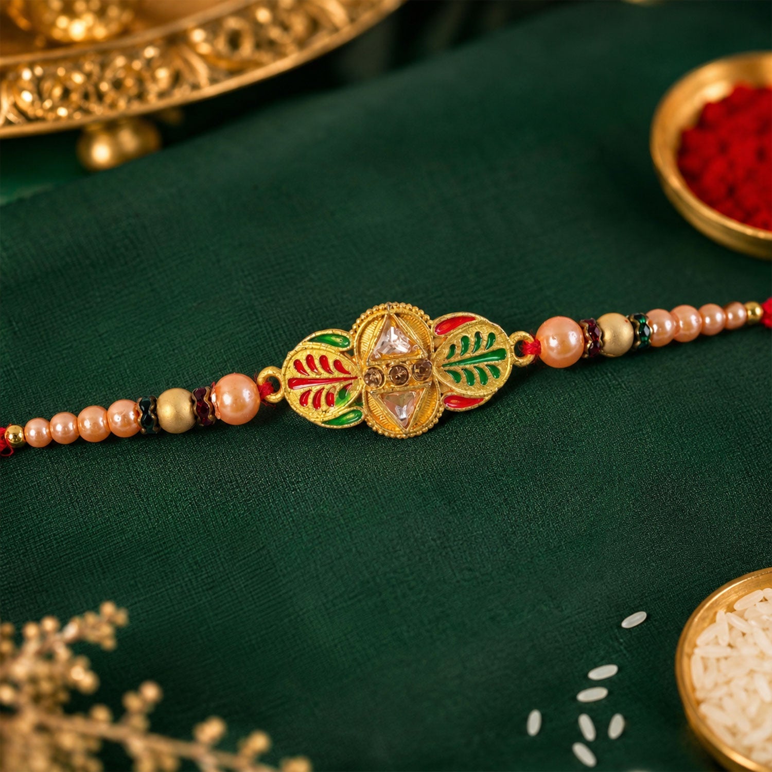 Premium Floral Leaf Motif Traditional Designer Rakhi for Brother