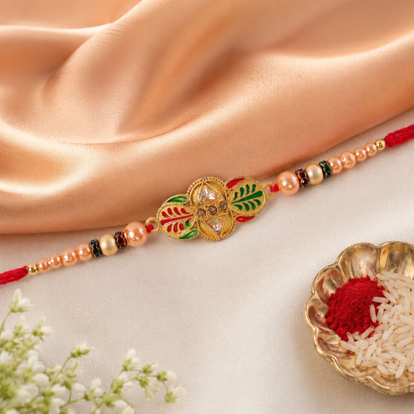 Premium Floral Leaf Motif Traditional Designer Rakhi for Brother