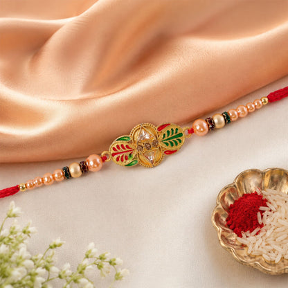 Premium Floral Leaf Motif Traditional Designer Rakhi for Brother