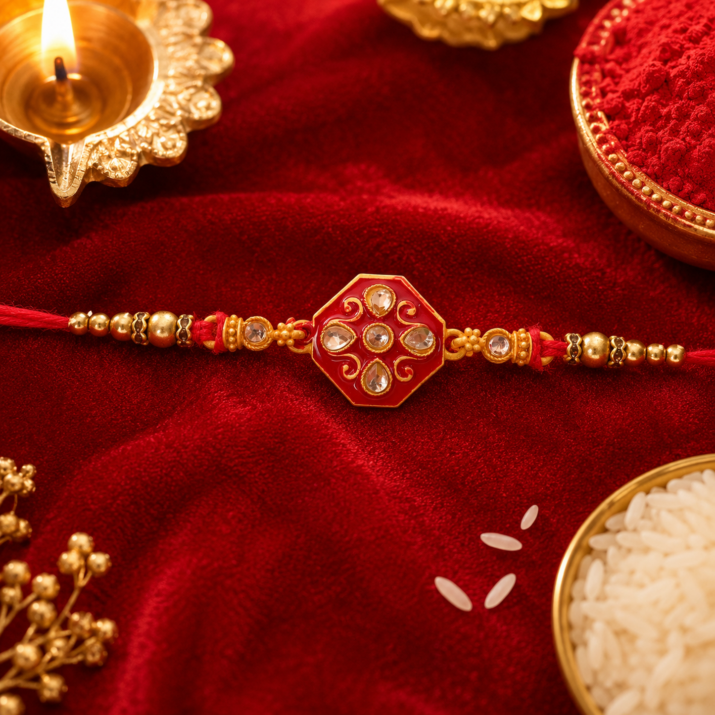 Premium Floral Stone Studded Premium Designer Rakhi for Brother