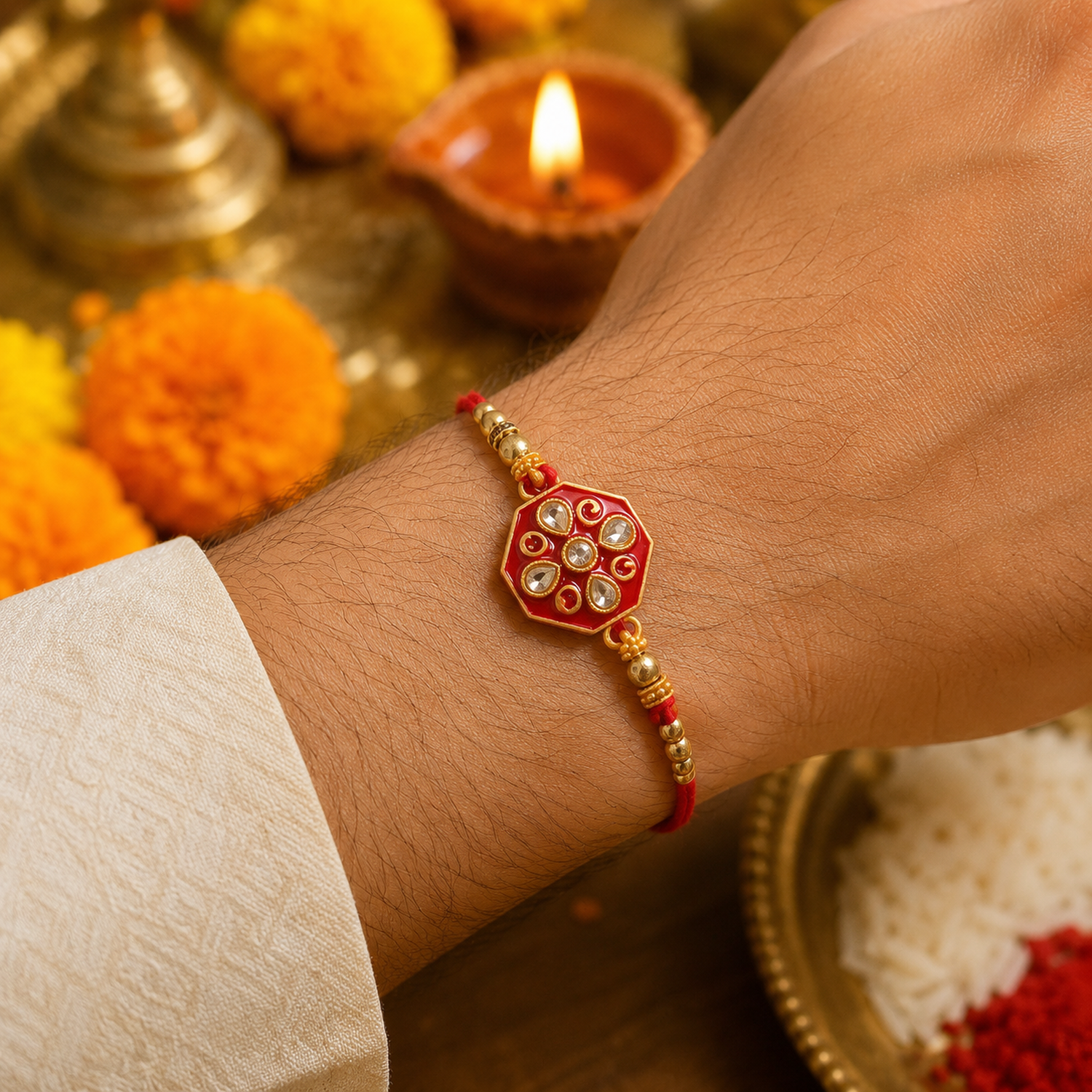 Premium Floral Stone Studded Premium Designer Rakhi for Brother