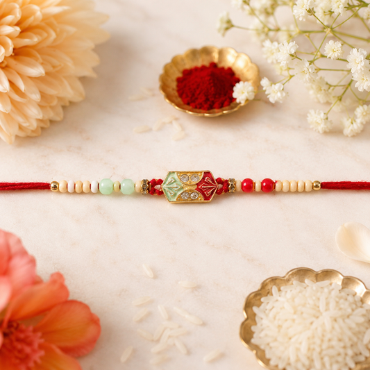 Minimal Beaded Thread Premium Designer Traditional Rakhi for Brother