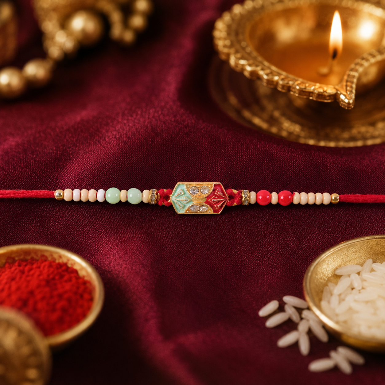 Minimal Beaded Thread Premium Designer Traditional Rakhi for Brother