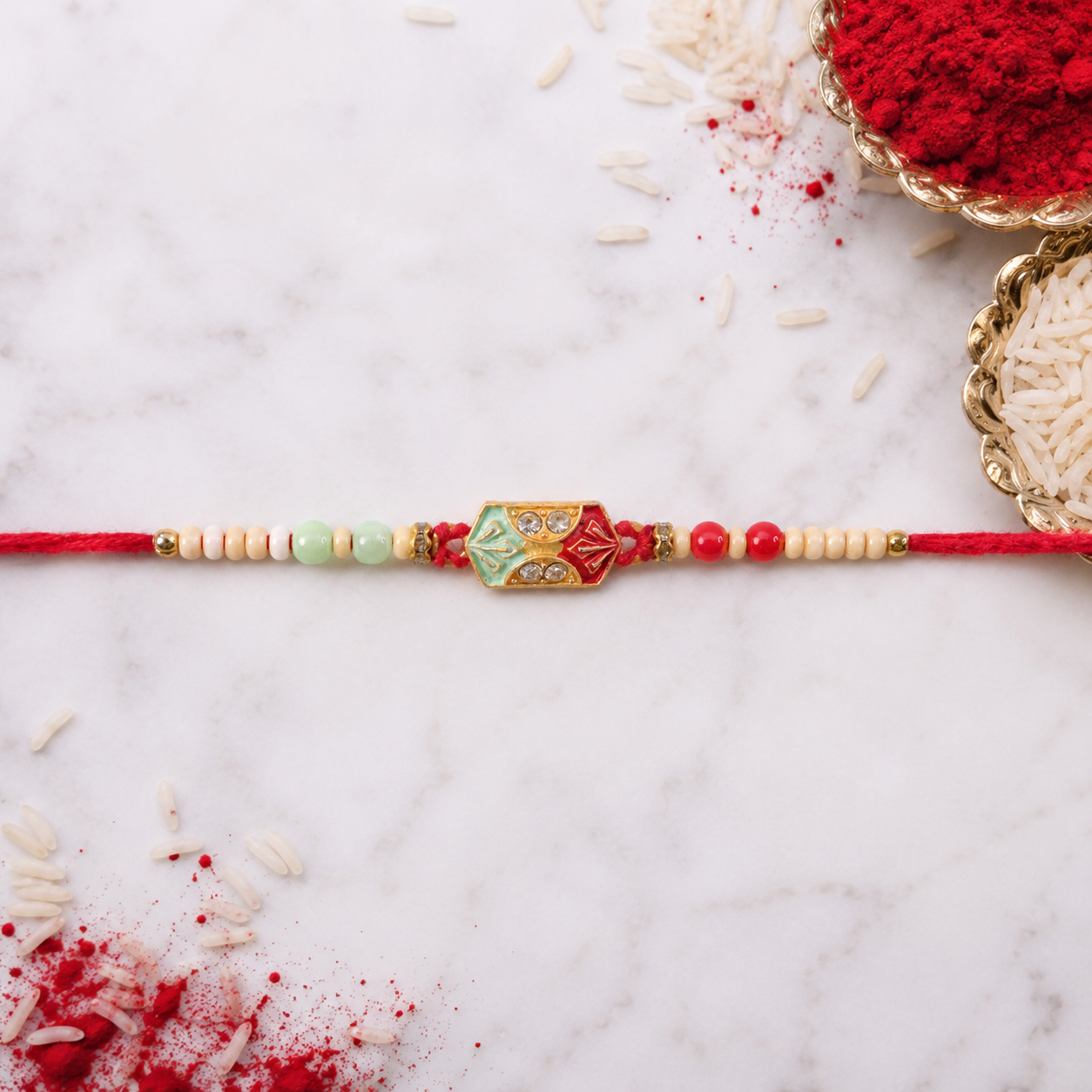 Minimal Beaded Thread Premium Designer Traditional Rakhi for Brother